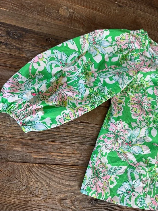 Lilly Pulitzer Barbara cotton puff sleeve pop over spearmint blossom views 10 - Picture 5 of 12